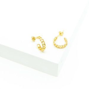 Aleja Cuban Link Chain Huggie Hoop 18K Gold S925